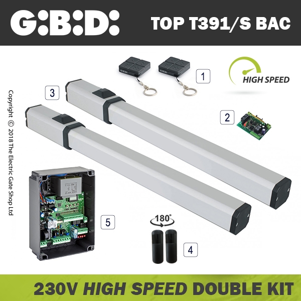 gibidi top391/s hydraulic 230v bac high speed electric gate kit - double