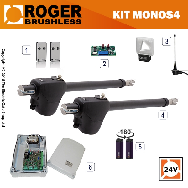 roger technology monos 24v brushless electric gate kit - double