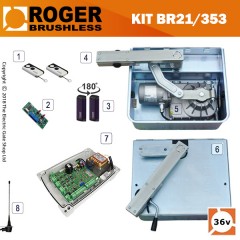 roger titan br21/351 brushless twin gate kit , 24v, intensive use, with digital encoder.  internal open and close stops, single bearings can carry up to 800kg.