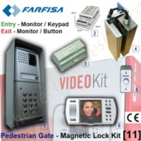 pedestrian security gate magnetic lock kit. entry via video door phone release / keypad, exit via door phone release / push button.

