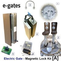 twin electric gate magnetic lock kit and floor lock.  with this kit the gate is locked top and bottom.

