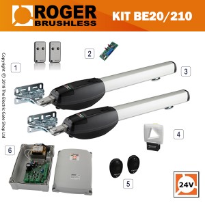 roger ram be20/210 brushless twin gate kit.  for gates up to 2.2m per wing, 24v, super intensive use, with digital encoder.











