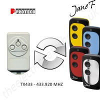 proteco gate remote 433.920mhz, replaced by jane f remote.
