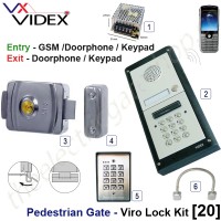 pedestrian security gate electric lock kit.  entry via gsm doorphone release / keypad, exit via doorphone release / internal keypad.
